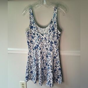 H&M Blue and White Skater Dress Size 10